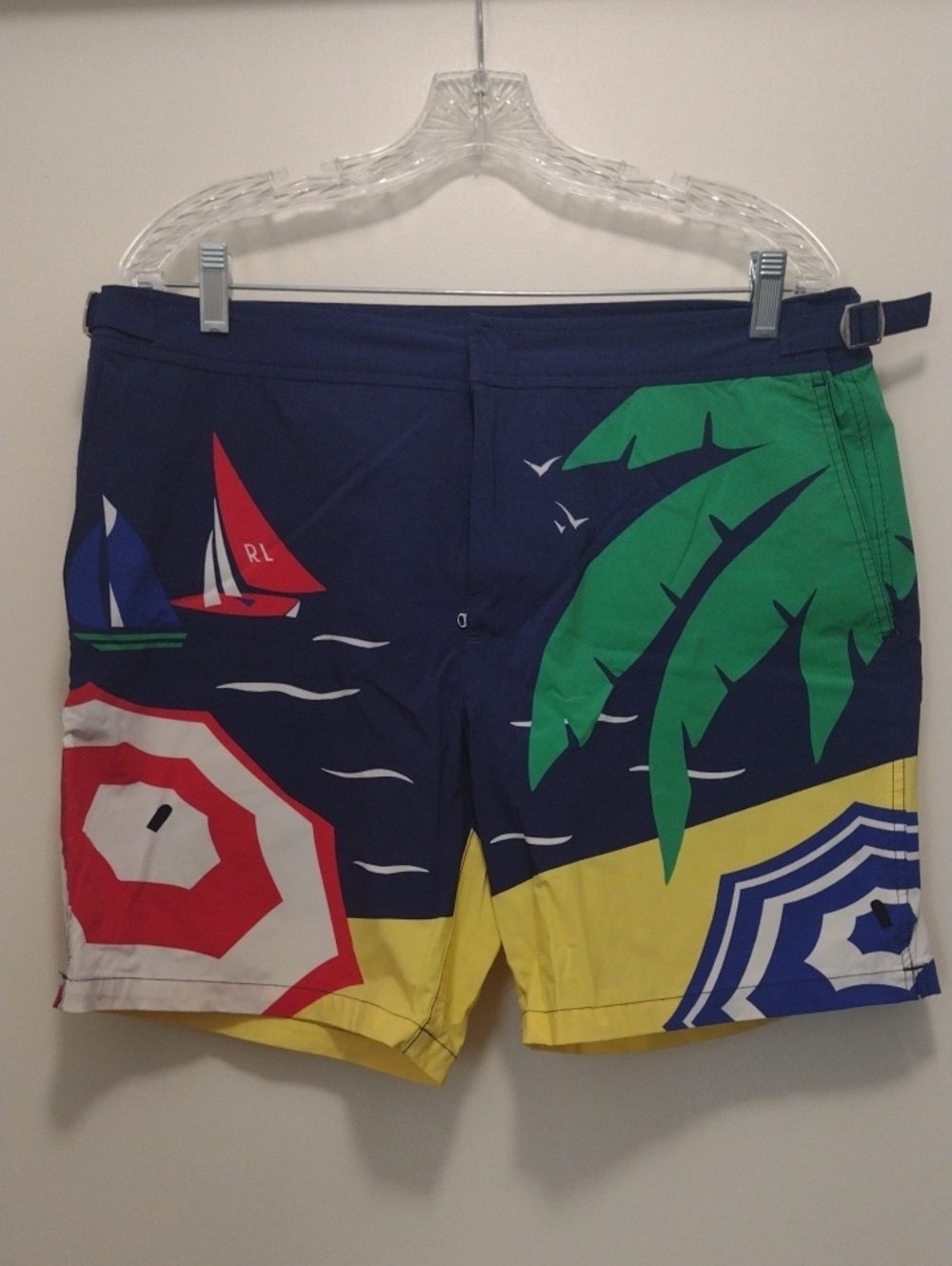 Polo Ralph Lauren Navy Swim Shorts With Beach Design (J1333)